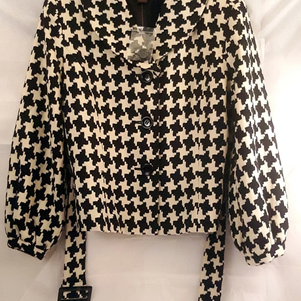 Chadwick's Women Sz 14P Jacket Blazer Bomber Office Houndstooth Belt Button Cuff - Picture 5 of 9